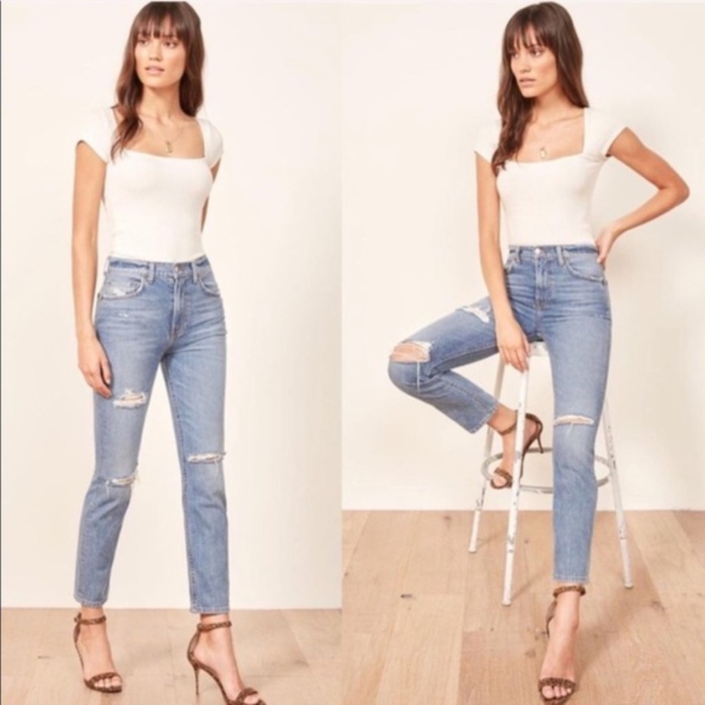 Reformation Distressed High Rise Cigarette Jeans